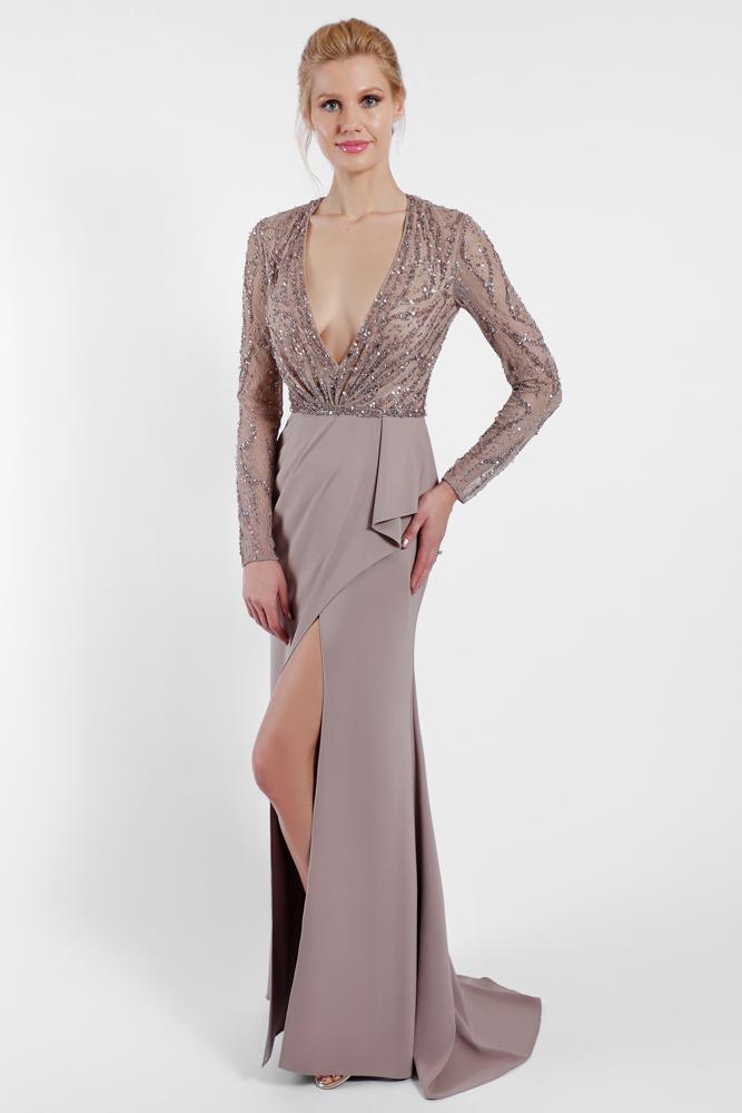 Terani Couture - 1721m4338 Plunging V-neck Sequined Evening Gown