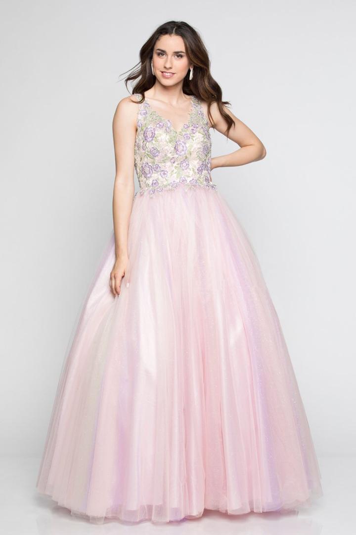 Milano Formals - E2320 Multi-colored Beaded V-neck Ballgown