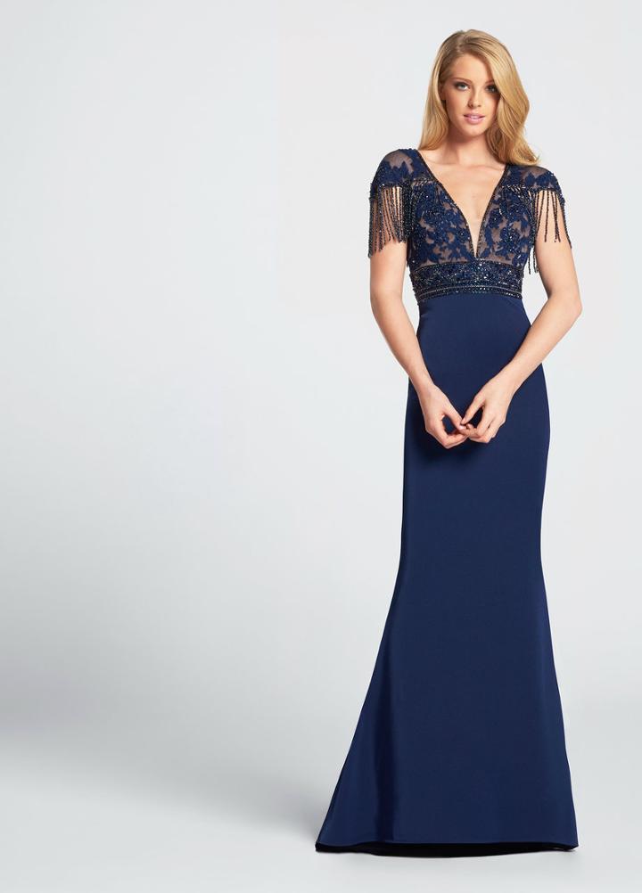 Ellie Wilde - Ew21718 Beaded V-neck Sheath Dress