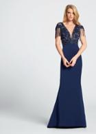Ellie Wilde - Ew21718 Beaded V-neck Sheath Dress