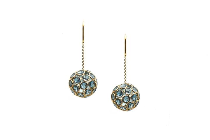 Tresor Collection - London Blue Topaz Sphere Ball Dangle Earrings In 18k Yellow Gold