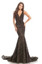 Johnathan Kayne - 8218 Deep V-neck Glitter Lace Mermaid Gown