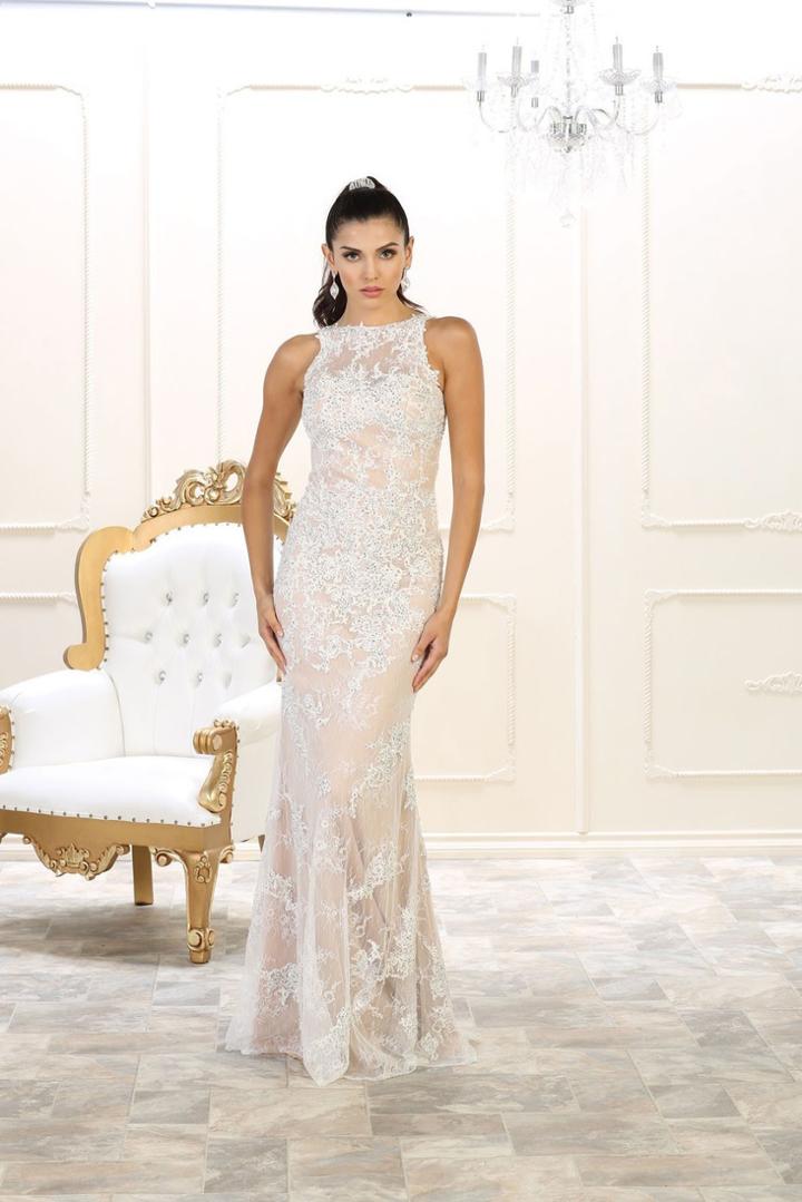 May Queen - Rq7496 Sleeveless Lace Illusion Long Dress