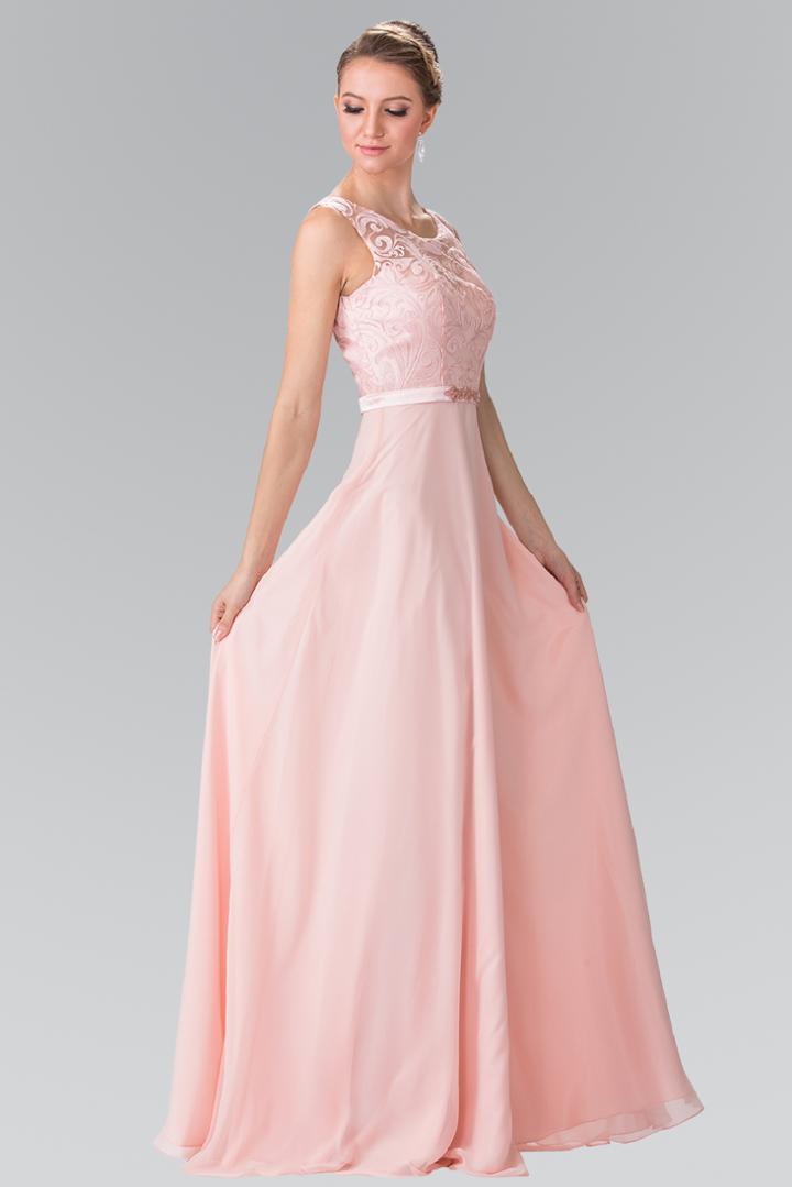 Elizabeth K - Embroidered Illusion Top Chiffon A Line Dress Gl2364