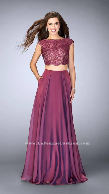 La Femme - Sophisticated Laced Bateau Neck Two-piece Chiffon Dress 23922