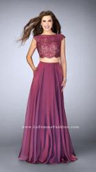 La Femme - Sophisticated Laced Bateau Neck Two-piece Chiffon Dress 23922