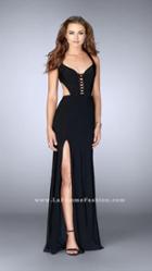 La Femme - Contoured Sweetheart Laced Sheath Long Evening Gown 23823