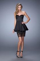 La Femme - 21817 Satin Sweetheart Peplum Dress