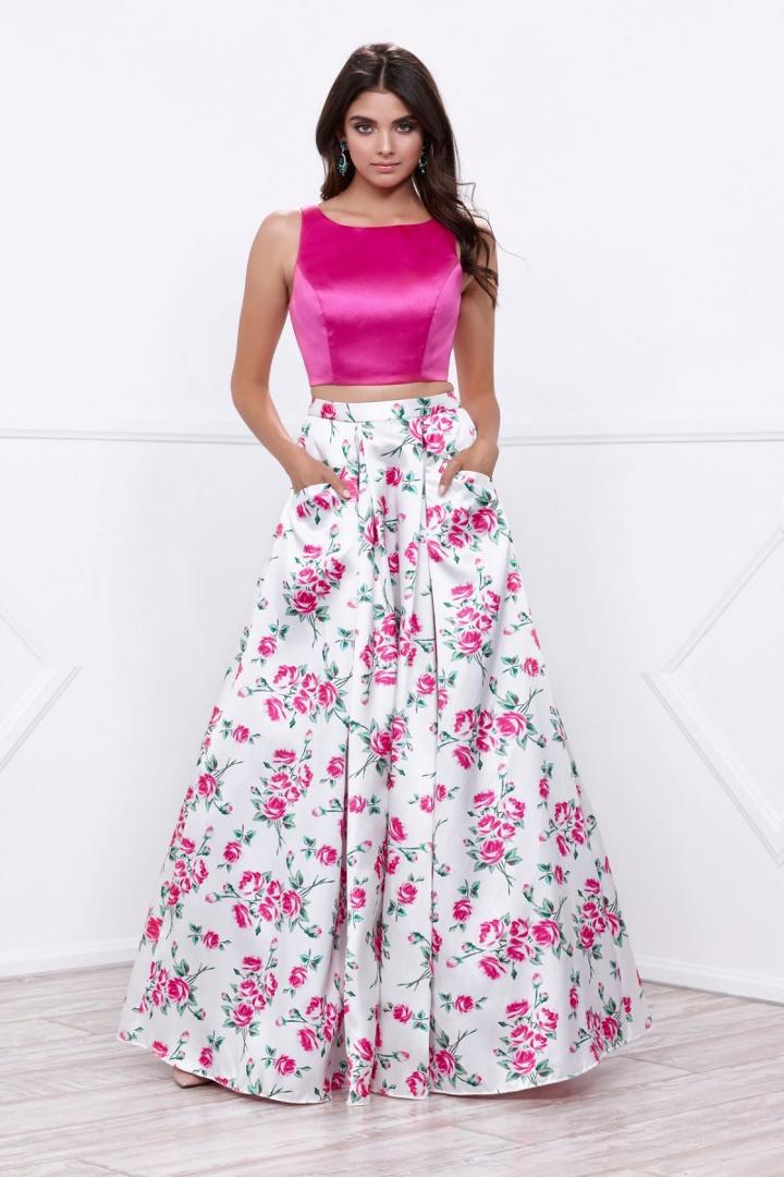 Nox Anabel - 8331 Bateau Neck Two-piece Floral A-line Gown