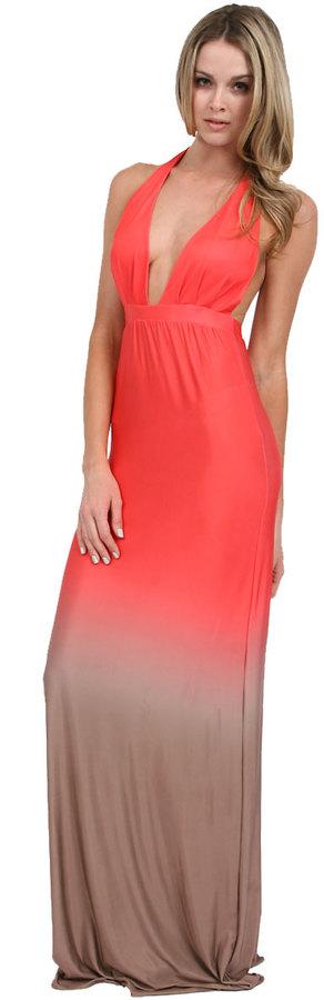 Savee Couture - Long Halter Dress In Peach Ombre