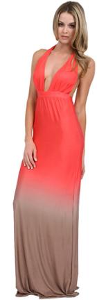 Savee Couture - Long Halter Dress In Peach Ombre