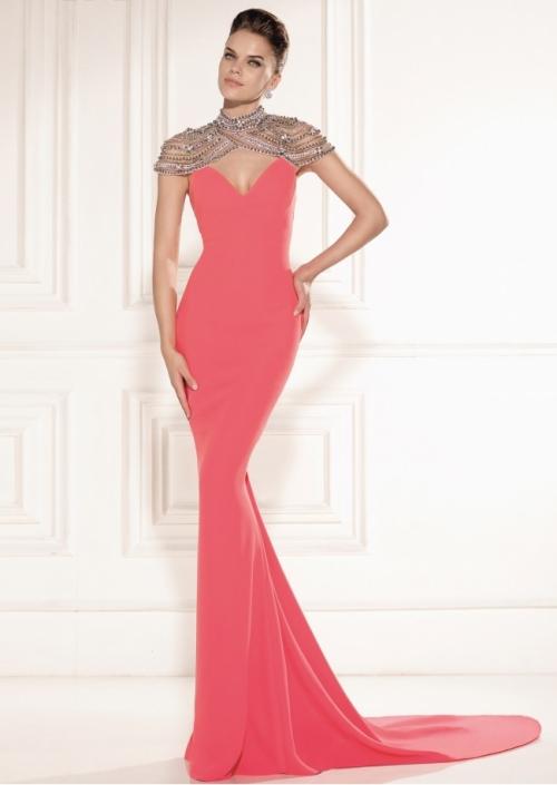 Tarik Ediz - Bejeweled High Neck Dress 92458