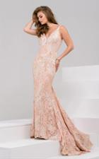 Jovani - 48742 V-neck Lace Sheath Dress