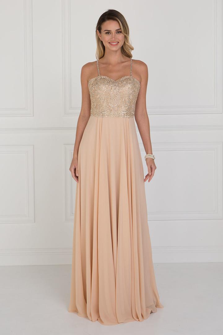 Elizabeth K - Gl1571 Gold Embroidered Sweetheart Chiffon A-line Dress