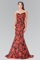 Elizabeth K - Illusion Bateau Neckline With Floral Print Gown Gl2246