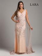 Lara Dresses - 29969 Embellished V-neck Sheath Dress With Cape