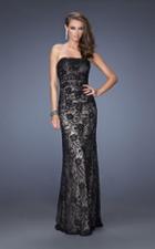 La Femme - 19210 Strapless Ruched Lace Evening Gown