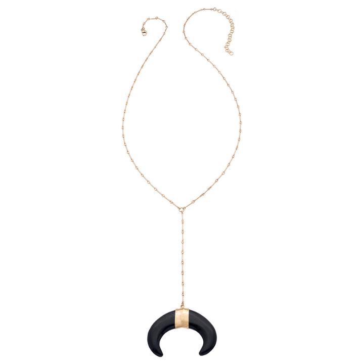 Heather Hawkins - Bar Chain Y Necklace In Black Double Horn