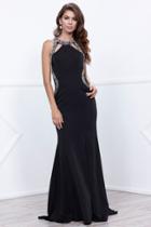 Nox Anabel - Graceful Bedazzled Halter Neck Long Sheath Dress 8294