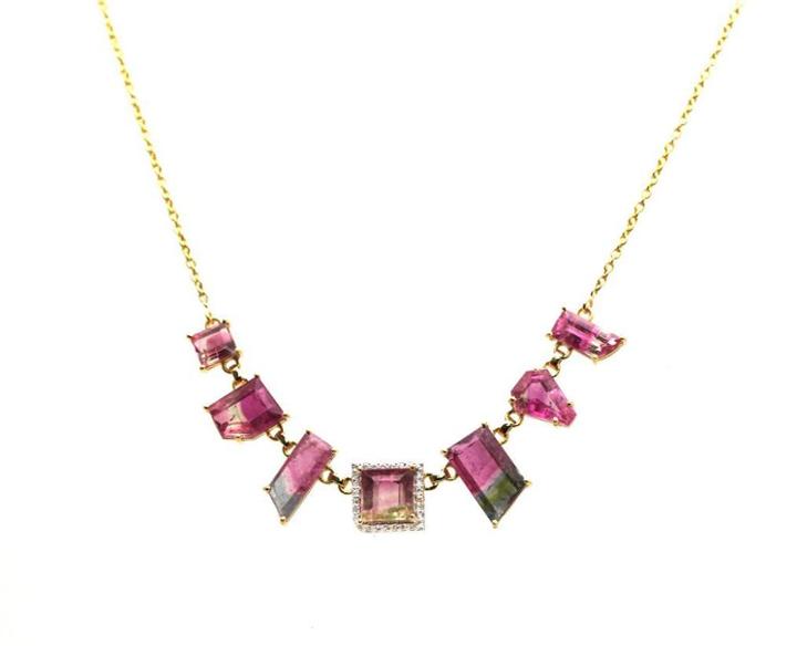 Tresor Collection - Biocolor Tourmaline Necklace With Diamond In 18k Yellow Gold