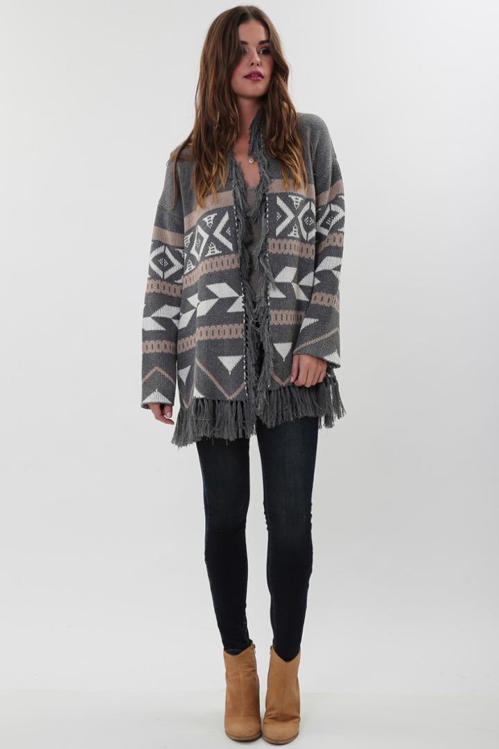 Goddis - Kayden Fringe Cardigan In Granite Falls