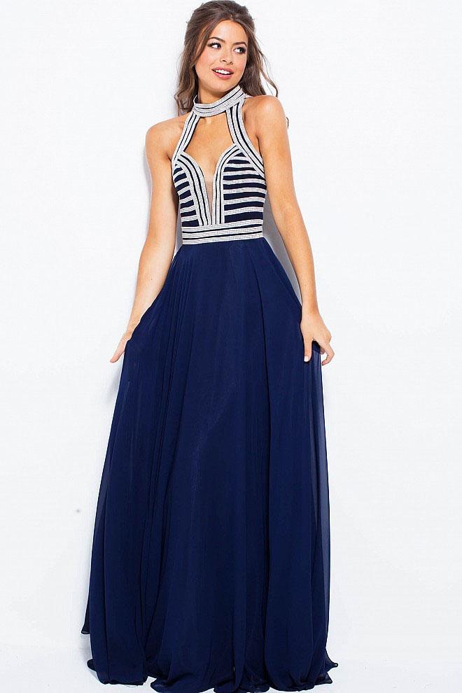 Jovani - Jvn53380 Embellished High Halter Chiffon Dress