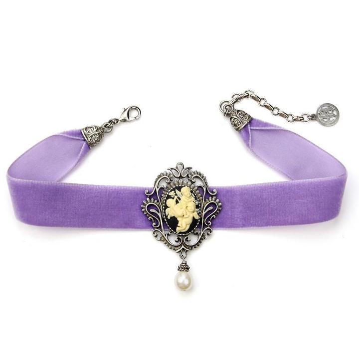 Ben-amun - Mod Victorian Deco Cameo Lilac Velvet Choker