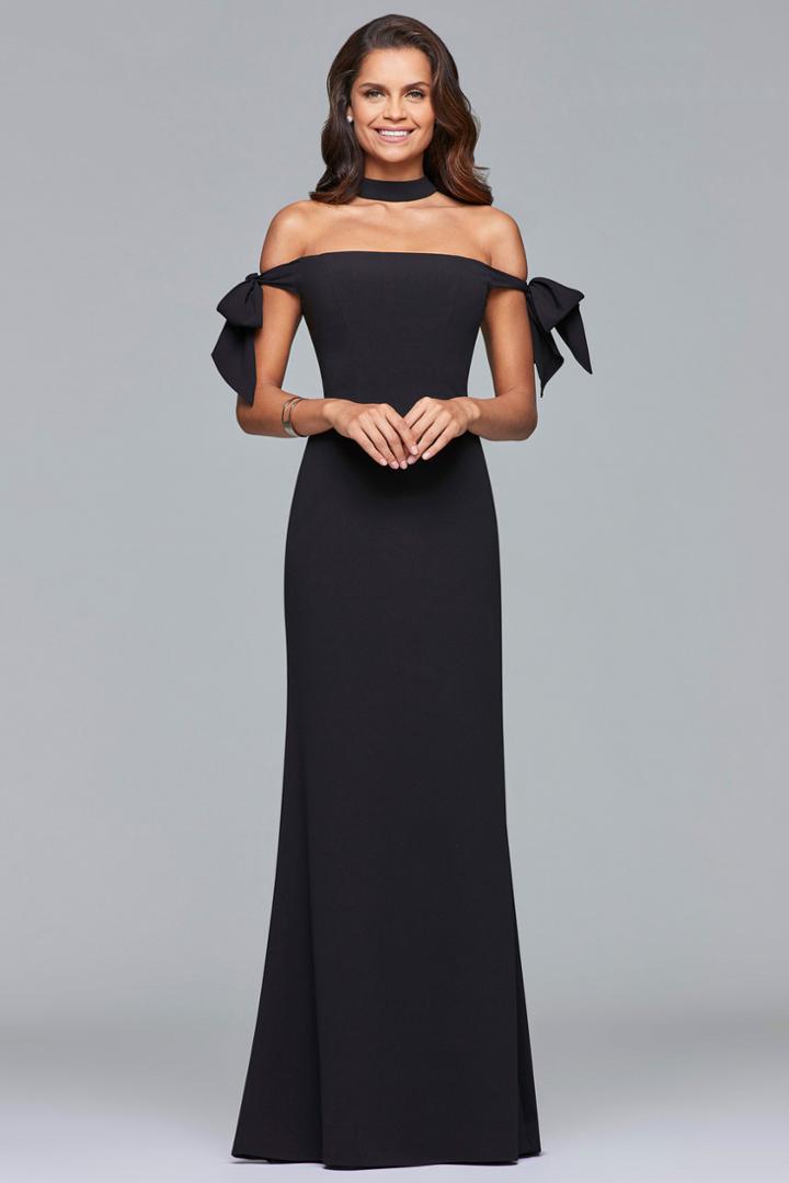 Faviana - S10075 Off Shoulder Dress With Bow Tie Details