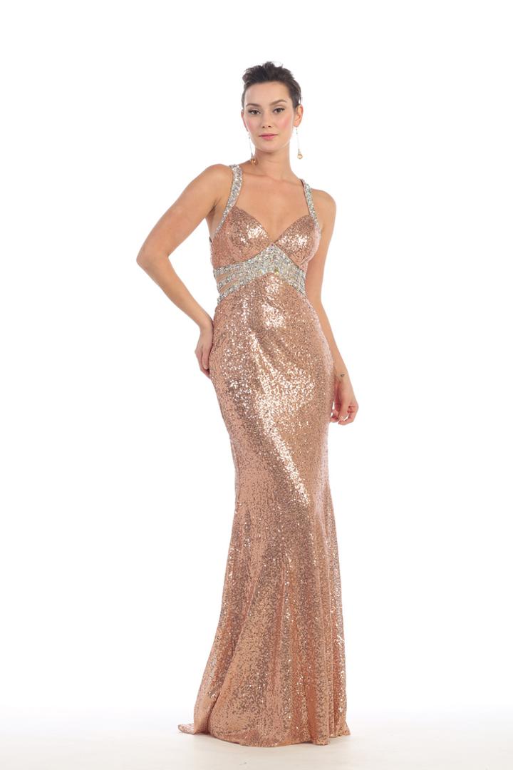 Dazzling Long Fitted Sequined Dress