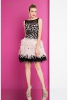 Terani Evening - 1721h4554 Illusion Bateau Feathered A-line Dress