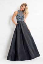 Rachel Allan - 6051 Beaded Sheer High Halter A-line Dress