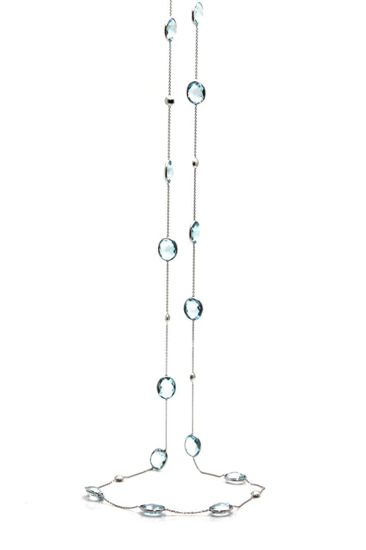 Tresor Collection - Aquamarine Oval Long Necklace In 18k White Gold