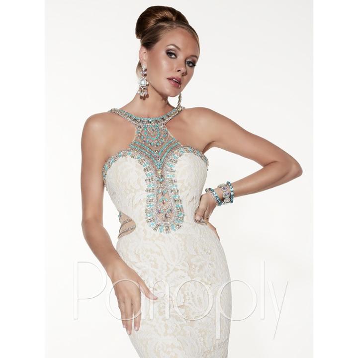 Panoply - Beaded Lace Halter Neckline Long Dress