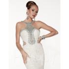 Panoply - Beaded Lace Halter Neckline Long Dress