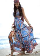 Johanne Beck - Blue Floral Silk Maxi Wrap Dress