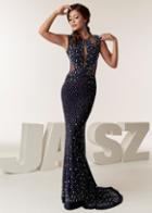 Jasz Couture - 6292 Beaded Jewel Neck Sheath Dress