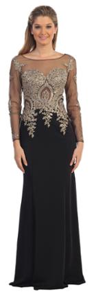 Illusion Dress With Beaded Lace Applique And Sleeves