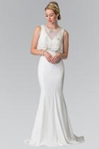 Elizabeth K - V-neck With Detachable Beaded Lace Top Gown Gl2257