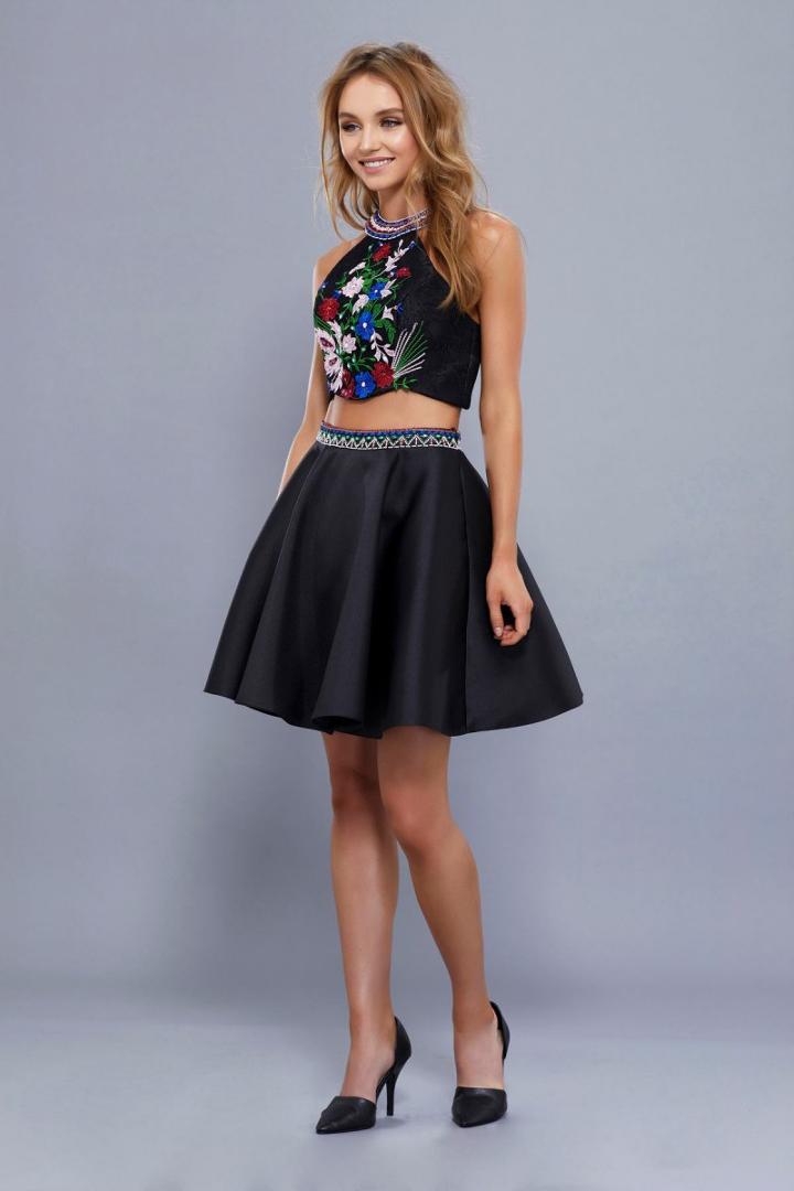 Nox Anabel - 6303 High Haltered Two-piece Mikado Short Dress