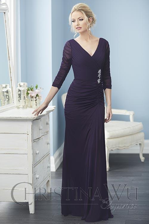 Christina Wu Elegance - 20232 Sheer Quarter Length Pleated Jersey Gown