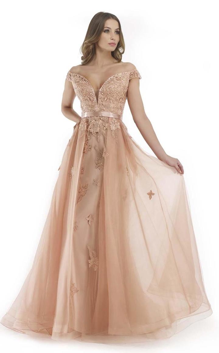 Morrell Maxie - 15700 Off-shoulder Sheer Overskirt Gown