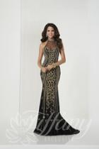 Tiffany Designs - 46128 Gilt Embellished Illusion High Neck Gown