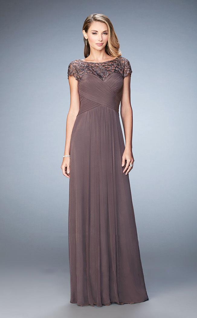 La Femme - 23077 Crisscrossed Bodice A-line Gown
