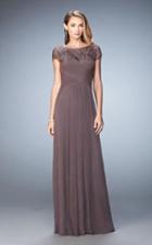 La Femme - 23077 Crisscrossed Bodice A-line Gown