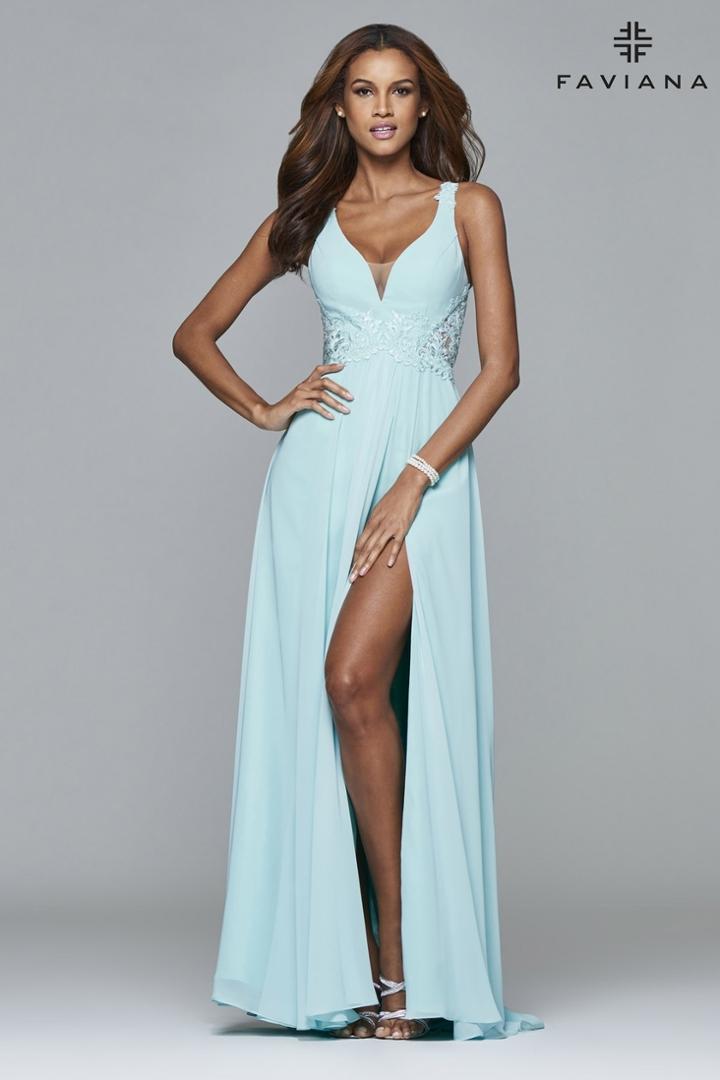 Faviana - 7941 Long Full Chiffon Dress With Lace Detailing