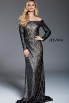 Jovani - 57890 Off Shoulder Long Sleeves Dress