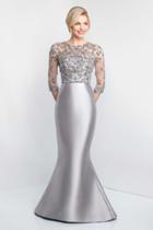 Blush - S2004 Quarter-length Sleeves Beaded Mermaid Gown