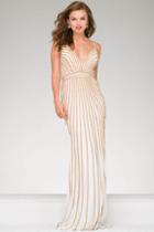 Jovani - Embellished Long Jersey Prom Dress 45898