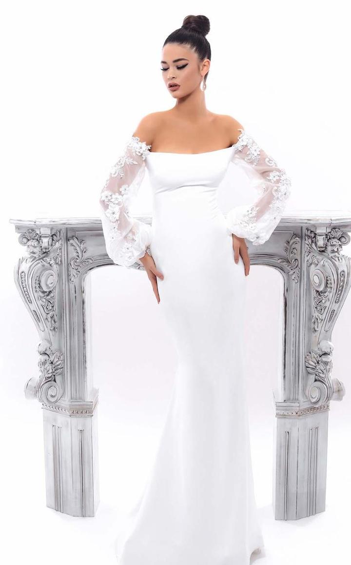 Tarik Ediz - 93348 Off Shoulder Poet Sleeved Evening Gown