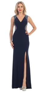 May Queen - Dreamy Jeweled V-neck Sheath Long Gown Mq1194